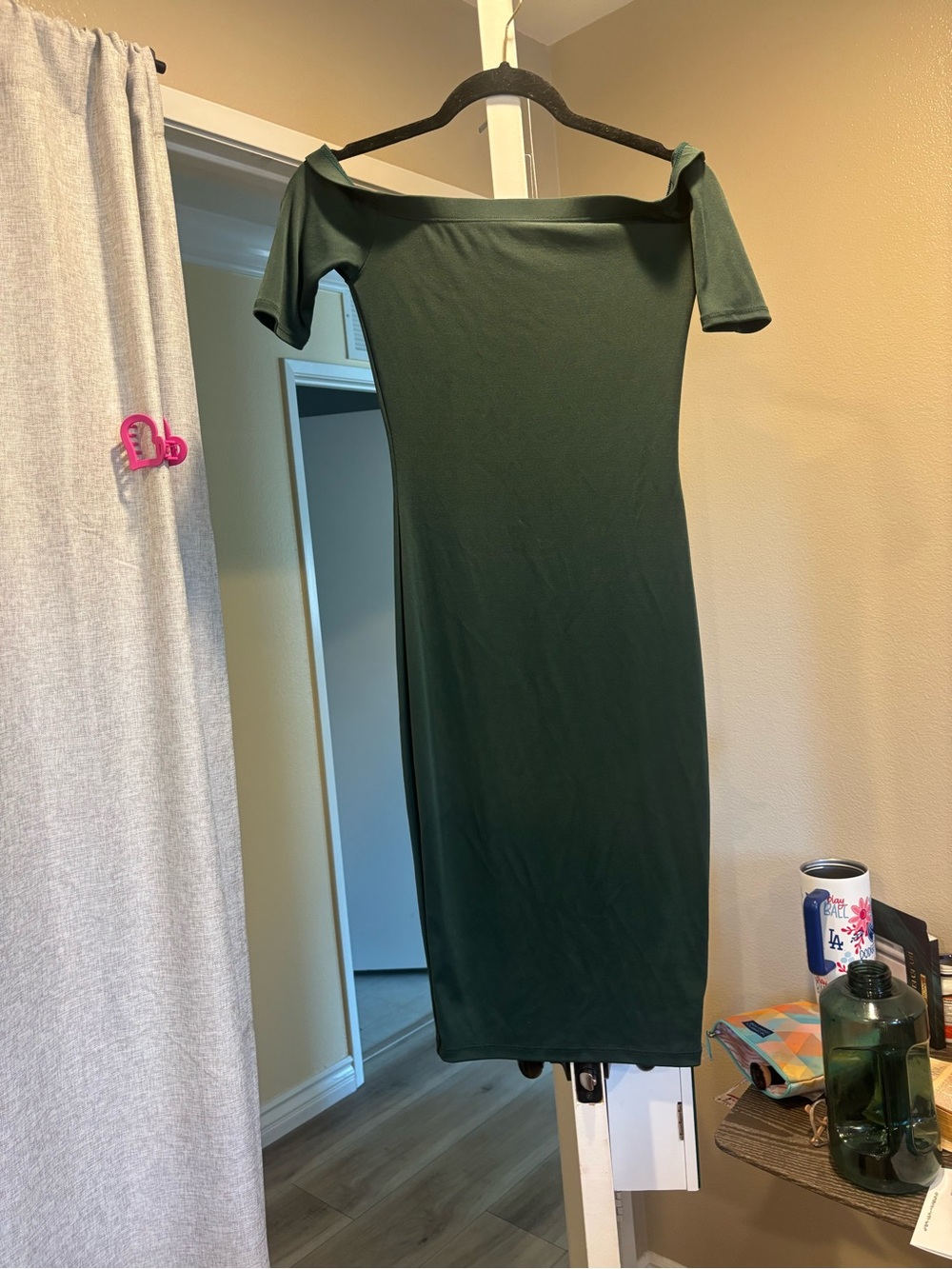 Off-Shoulder Forest Green Bodycon Dress